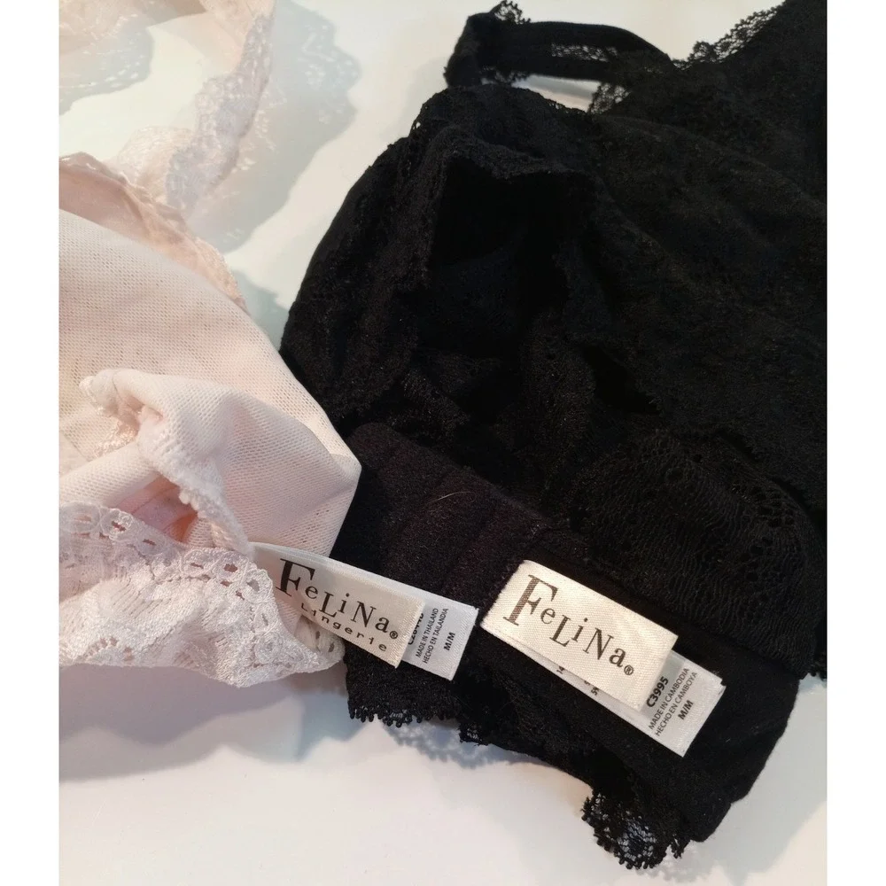 Felina Racerback Bralette Lot, Women's Bra, Medium, Pink, Black T-Back